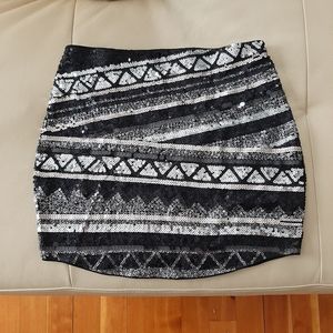 Express Sequin Striped Curved Hem Mini Skirt